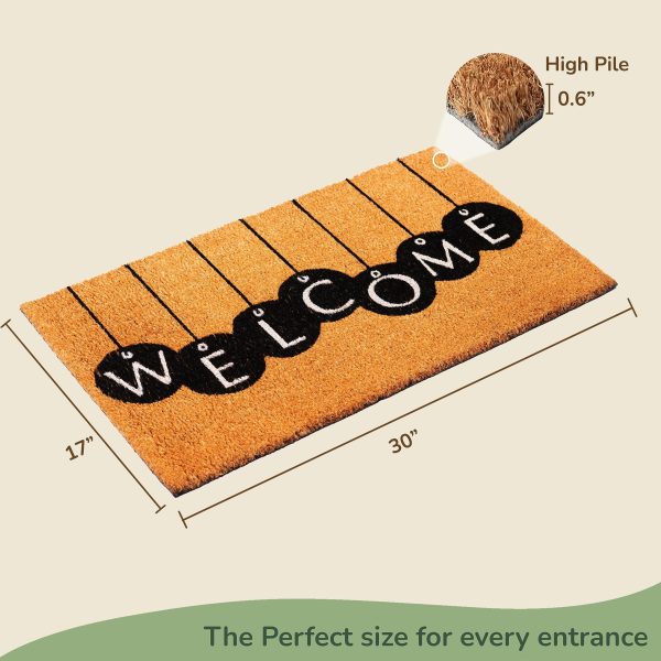 Welcome Mats Natural Coco Coir Mat with Non Slip PVC Backing Indoor Outdoor Mats for Entryway Rustic Decor for Front Door All Weather Floor Mats with Print Beige & Black 30”x17” - Image 2