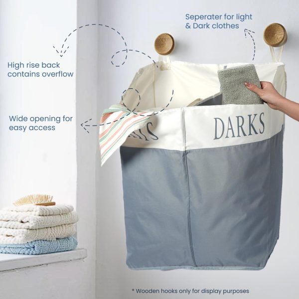 The Fine Living Co. X Large Two Compartments Hanging Laundry Hamper with Over Door Hooks Durable Space Saving Laundry Bag Storage with Bottom Zipper Wide Open Top Dark Light Compartment(25 x10 x31 ) - Image 5
