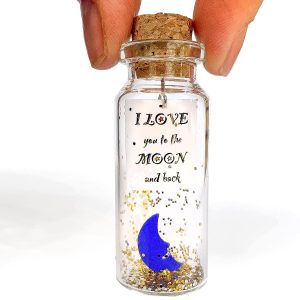 Cute Girlfriend and Boyfriend Gifts   Personalized Anniversary Present for Her Him   Custom Birthday Gift Idea for Women Men (I Love You To The Moon And Around The World Gift Bottle)