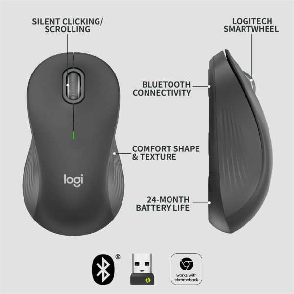 Logitech Signature M550 L Full Size Wireless Mouse - For Large Sized Hands, 2-Year Battery, Silent Clicks, Bluetooth, Graphite - Image 5