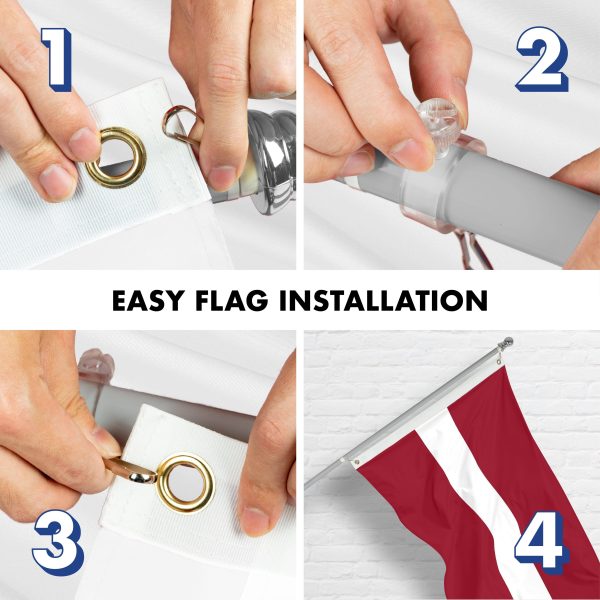 G128 Combo Pack: 6 Ft Tangle Free Spinning Flagpole (Silver) & Latvia Flag 3x5 Ft Printed 150D Polyester, Brass Grommets (Flag Included) Aluminum Flag Pole - Image 7