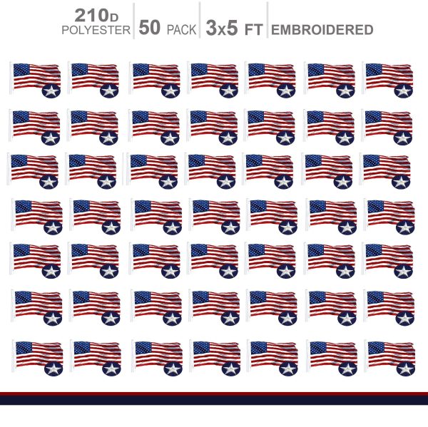 MULTI PACK: American Flag 210D Embroidered Polyester 3x5 Ft  - 50 PACK