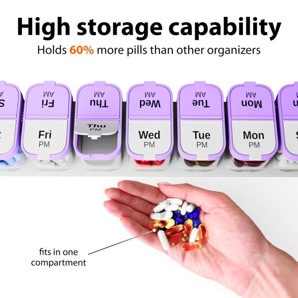 Extra Large Pill Organizer 2 Times A Day   Big Pill Box 7 Day Am Pm   XL Weekly Vitamin Holder Jumbo Medicine Container for Supplement XXL Daily Pill Case with Huge Oversized Compartments Purple white - Image 5