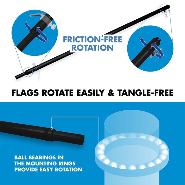 G128 Flag Pole 6 FT Black Tangle Free & POW MIA Flag Emb 3x5 FT Combo Embroidered Spun Polyester - Image 2