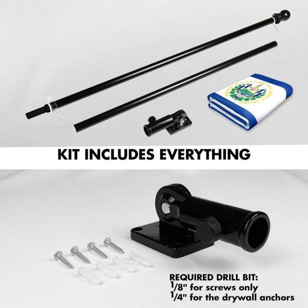 G128 Combo Pack: 6 Ft Tangle Free Spinning Flagpole (Black) & El Salvador Flag 3x5 Ft Printed 150D Polyester, Brass Grommets (Flag Included) Aluminum Flag Pole - Image 2