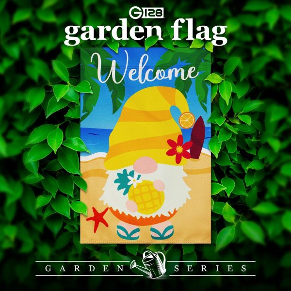 G128 Garden Flag Welcome Gnome at Beach with Pineapple 12"x18" Blockout Fabric - Image 2