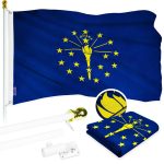 G128 Combo Pack: 5 Ft Tangle Free Aluminum Spinning Flagpole (White) & Indiana IN State Flag 2x3 Ft, ToughWeave Series Embroidered 300D Polyester | Pole with Flag Included