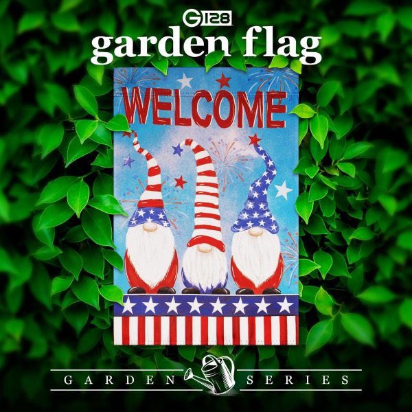G128 Garden Flag Welcome 3 Patriotic Gnomes | 12x18 Inch | Printed Blockout Polyester - Patriotic Decoration - Image 2