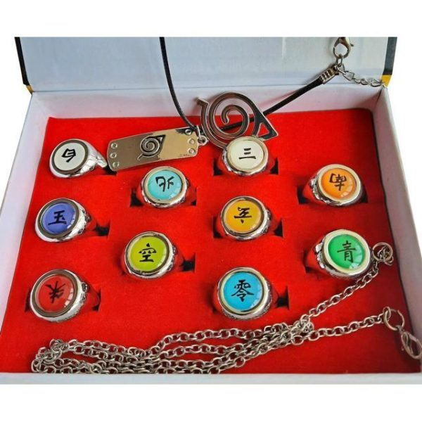 Naruto Akatsuki Rings 10pcs Set With Green Frog Wallet and Chain Cosplay Itachi Sharingan Box Hidden Leaf Village Anime - Image 28