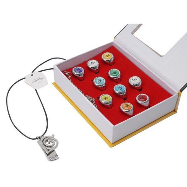Naruto Akatsuki Rings 10pcs Set With Green Frog Wallet and Chain Cosplay Itachi Sharingan Box Hidden Leaf Village Anime - Image 30