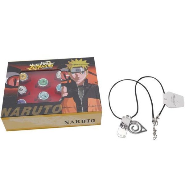 Naruto Akatsuki Rings 10pcs Set With Green Frog Wallet and Chain Cosplay Itachi Sharingan Box Hidden Leaf Village Anime - Image 32