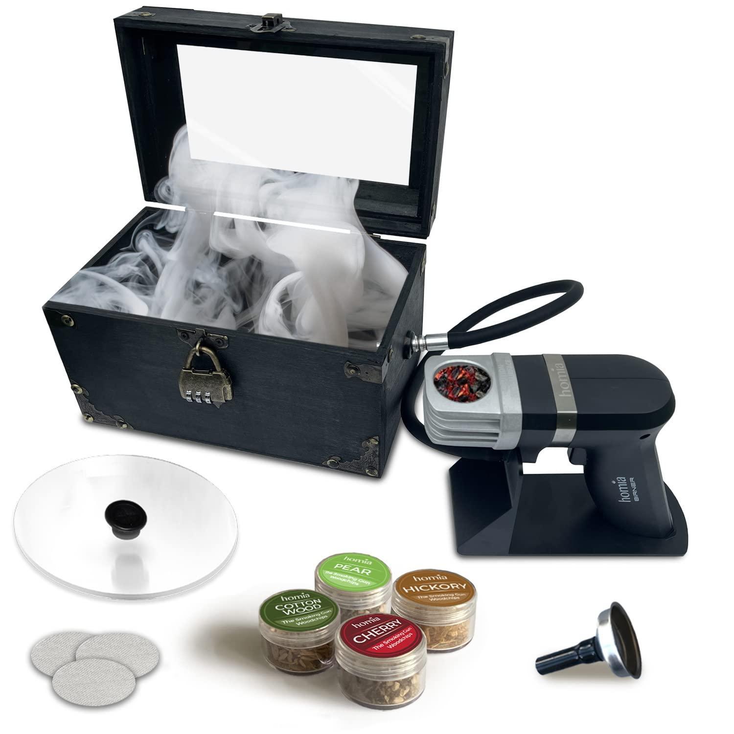 Smoking Gun Wood Smoke Infuser Birner PRO Smoking Box Kit 12 PCS Smoker Machine with Accessories and Wood Chips Cold Smoke for Food and Drinks Black Gift for Man