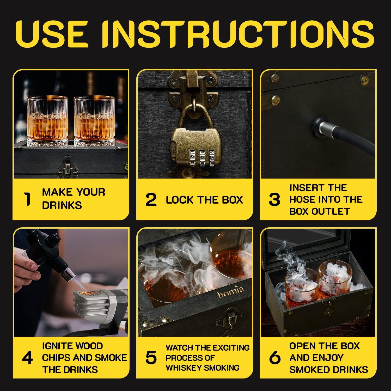 Smoking Gun Wood Smoke Infuser Birner PRO Smoking Box Kit 12 PCS Smoker Machine with Accessories and Wood Chips Cold Smoke for Food and Drinks Black Gift for Man - Image 2