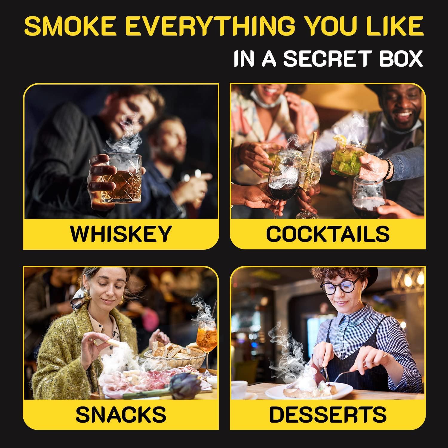 Smoking Gun Wood Smoke Infuser Birner PRO Smoking Box Kit 12 PCS Smoker Machine with Accessories and Wood Chips Cold Smoke for Food and Drinks Black Gift for Man - Image 6