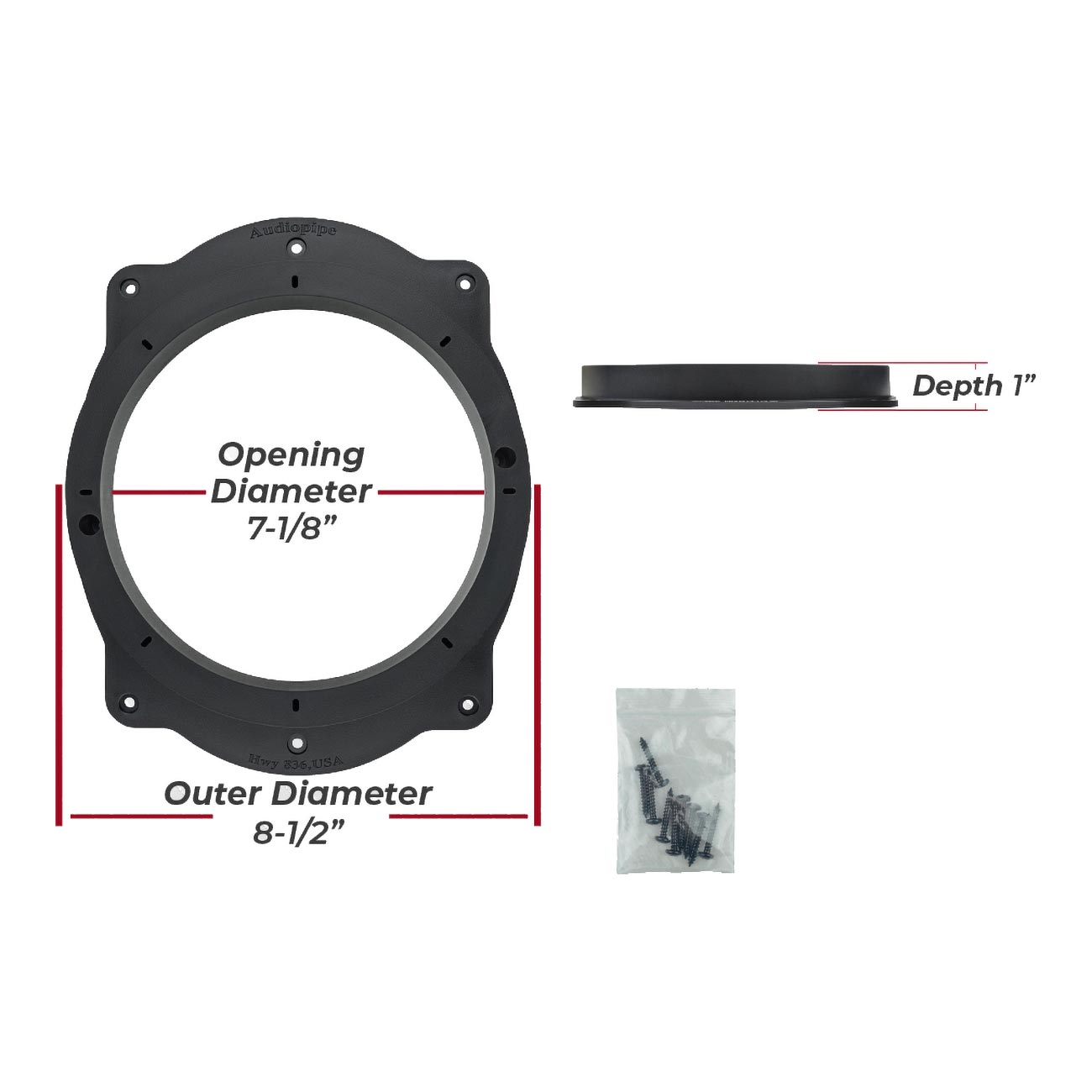 Audiopipe - Toyota 6x9" to 8" PVC Plastic Adapter Ring Spacer Black (Pair)