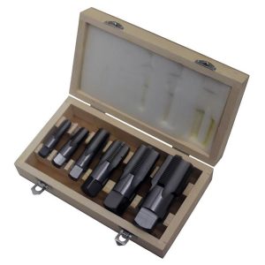 DRILL AMERICA Carbon Steel NPT Pipe Tap Set In Wood Case 1" - 1-1/2" (6 Piece Set)