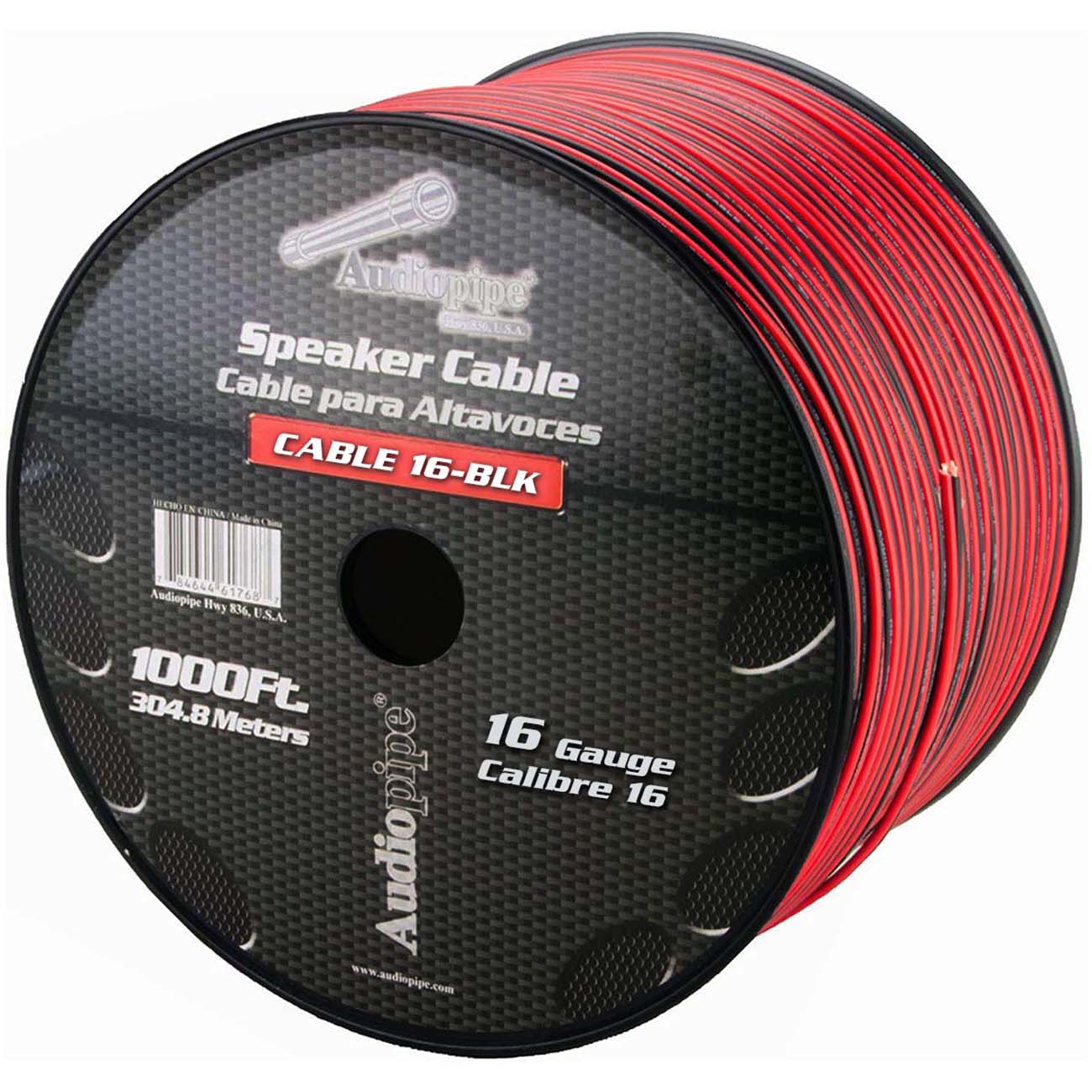 Audiopipe Speaker Wire 16-Gauge 1000 Foot Spool - Black/Red