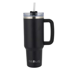 Brentwood Geojug CMB-1200BK 40-Oz. Insulated Stainless Steel Tumbler Cup with Handle, Lid, and Straw (Black)