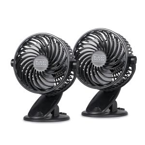 BLACK+DECKER BFDC42PK BFDC42PK 4-In. 3-Speed Portable USB-Powered Convertible Clip Fan, Black, 2 Count