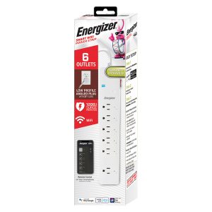Energizer Connect EIS3-1004-WHT 6-AC Outlet 1,200-Joules Smart Wi-Fi Surge Protector Power Strip, 6-Ft. Cord with Angled Plug, EIS3-1004-WHT