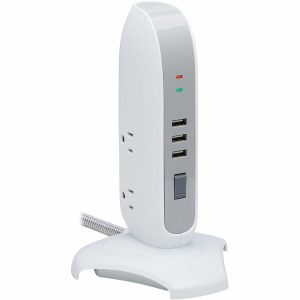 Eaton Tripp Lite Series 5-Outlet Surge Protector Tower, 3x USB Ports (3.1A Shared), 6 ft. Cord, 5-15P Plug, 1200 Joules, White