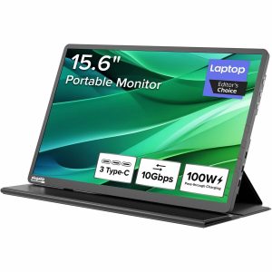 Plugable USB C Portable Monitor 15.6 Inch, 100W Pass-Through Charging for Your Laptop Smartphone Tablet