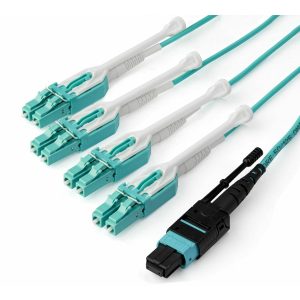StarTech.com 3m (10ft) MTP(F)/PC to 4x LC/PC Duplex Breakout OM3 Multimode Fiber Optic Cable, 40G, Low Insertion Loss, Fiber Jumper Cord