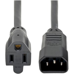 Eaton Tripp Lite Series NEMA 5-15R to C14 Computer AC Power Cable - 13A, 125V, 16 AWG, 2 ft. (0.61 m), Black