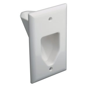 DataComm Electronics 45-0001-UWH Recessed Low-Voltage Cable Plate, Ultra White (1-Gang)