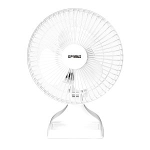 Optimus F-0645 6-In. Portable Personal Clip-on Fan with Desk Base, 2 Speeds, 100 CFM, 3 Blades, Adjustable Tilt, 15 Watts, Quiet Operation, 5.5-Ft. Cord