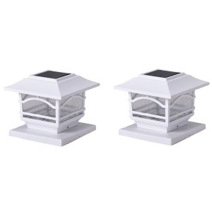 MAXSA Innovations 41971 Mission-Style Solar Post Cap and Deck Railing Lights, 15 Lumens, 2 Pack (White)