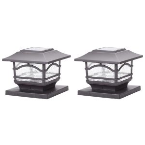 MAXSA Innovations 41671 Mission-Style Solar Post Cap and Deck Railing Lights, 15 Lumens, 2 Pack (Dark Bronze)