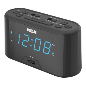 RCA RC571 Digital Radio Alarm Clock with Large Numbers and USB Charging, RC571
