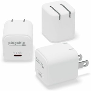 Plugable GaN USB C Charger Block, 30W Portable Charger, Foldable Prongs, 3 Pack