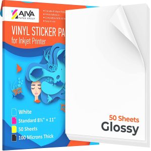 Printable Vinyl Sticker Paper  Waterproof Decal Paper for Inkjet Printer  50 SelfAdhesive Sheets  Glossy White  Standard Letter Size 8.5x11