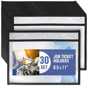 30 Pack Horizontal Job Ticket Holders 8.5x11   Landscape Shop Ticket Holders 8 1 2 x 11   Work Order Plastic Sleeves for Documents   Dry Erase Pocket Sleeves   Dry Erase Sleeves Clear Pocket Sleeves