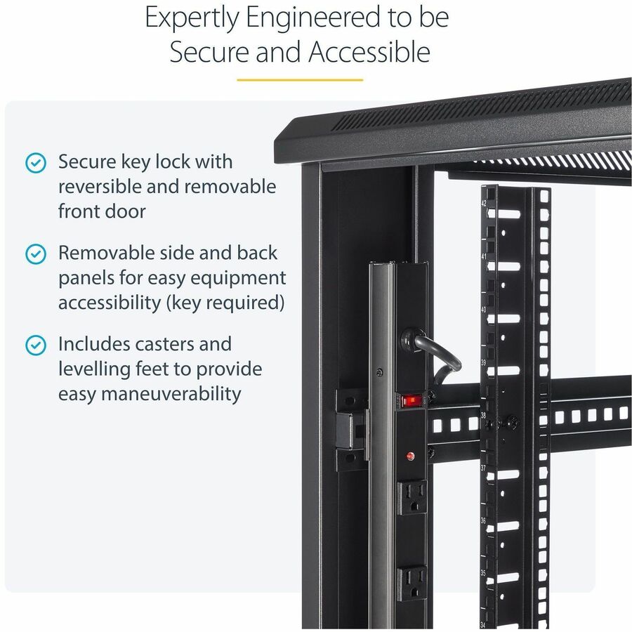StarTech.com 4-Post 42U Server Rack Cabinet, 19" Data Rack Cabinet for Computer / IT Equipment mount, Rack Server Cabinet with Casters - Image 3