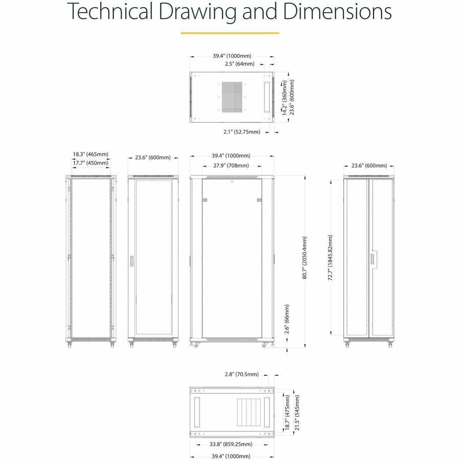 StarTech.com 4-Post 42U Server Rack Cabinet, 19" Data Rack Cabinet for Computer / IT Equipment mount, Rack Server Cabinet with Casters - Image 6