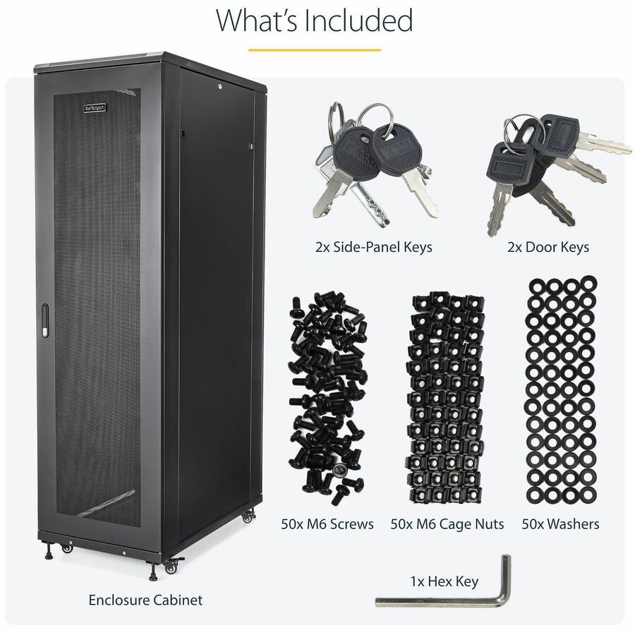 StarTech.com 4-Post 42U Server Rack Cabinet, 19" Data Rack Cabinet for Computer / IT Equipment mount, Rack Server Cabinet with Casters - Image 7