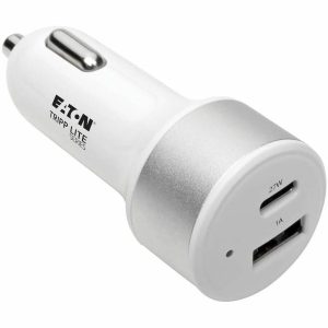 Eaton Tripp Lite Series Dual-Port USB Car Charger with PD Charging - USB Type C (27W) & USB Type A (5V 1A/5W), UL 2089