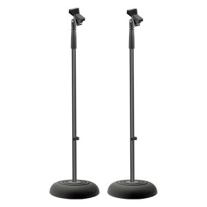 Pyle PMKS5X2 Universal Microphone Stand with Adjustable Height, Microphone Clip, and Heavy Compact Base (2 Pack)