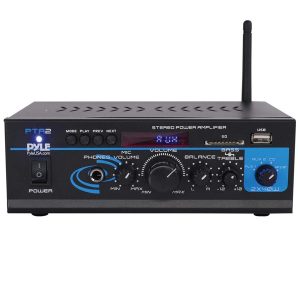 Pyle PTA2 80-Watt 2.0-Channel Mini Amplifier/Mixer/Pager with Bluetooth, Mic Input, FM Radio, USB, SD Card, Aux, and Remote, PTA2
