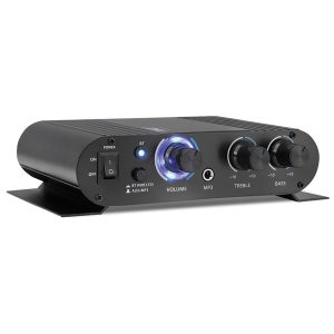 Pyle PFA330BT 90-Watt-Peak 2.0-Channel Class-T Mini Amplifier with Bluetooth, Mic Input, Aux, and AC Adapter, PFA330BT