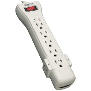 Tripp Lite by Eaton SUPER7 7-AC Outlet 2,160 Joules Protect It! Surge Protector Power Strip with Right-Angle Plug (7 Ft.; Light Gray)