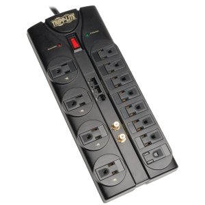 Tripp Lite by Eaton TLP1208SAT 12-AC Outlet, Telco, Coax, and Ethernet 2,880-Joules Protect It! Surge Protector Power Strip with Safety Covers, 8-Ft. Cord
