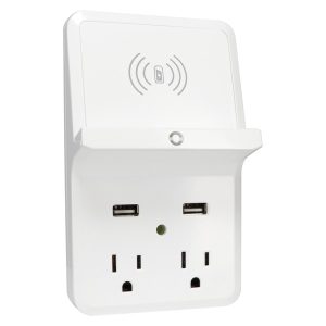Prime PBUWC01 Wireless-Charging-Dock Wall Tap with 2 Outlets and Dual USB Charger