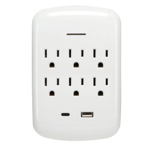 Prime PBSU072 6-AC Outlet and 2-USB Port Grounded Wall Tap, PBSU072