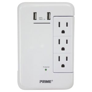 Prime PBRUSB346S-A 6-AC Swiveling Outlet and 2-USB Port 1,200-Joules Surge Protector Wall Tap, PBRUSB346S-A