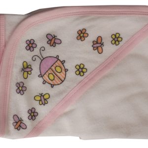 Hooded Towel With Pink Binding And Screen Prints 021sp