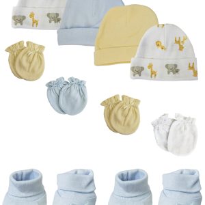 Preemie Baby Boy Caps With Infant Mittens And Booties - 10 Pack Nc_0222